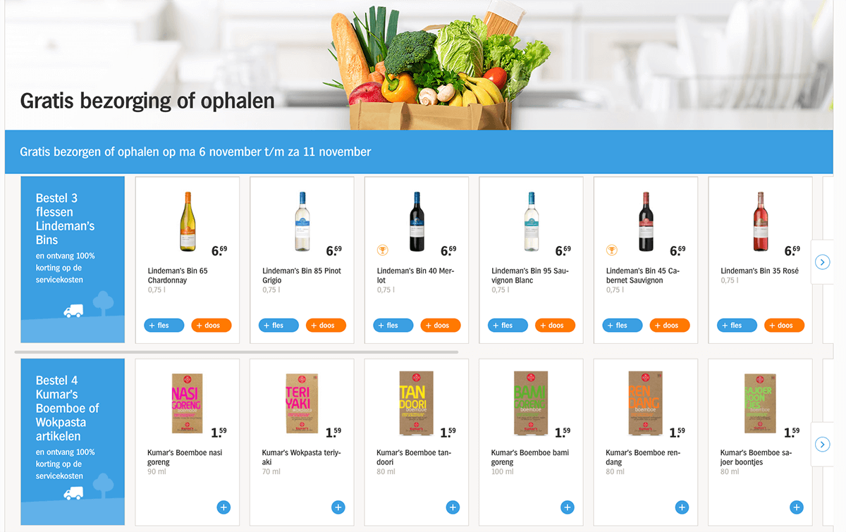 albert heijn actieproducten gratis bezorging